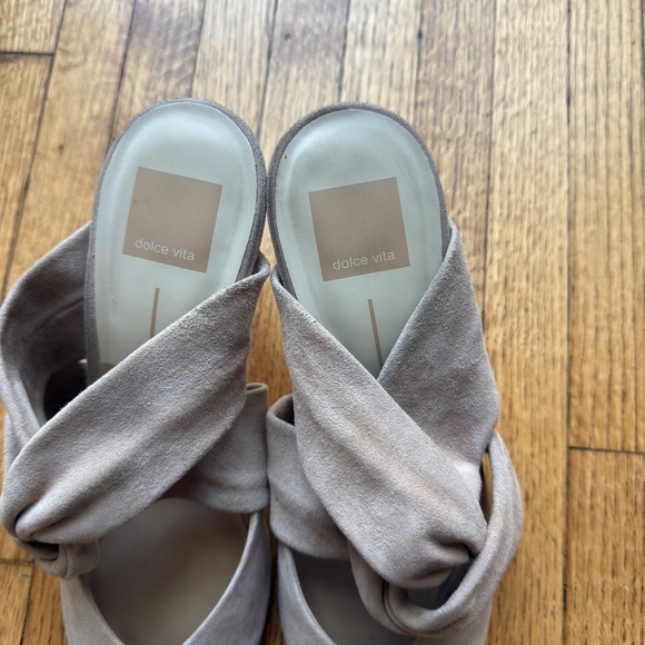 Dolce Vita Tan Suede Pointed Toe Twisted Knot Mules Stiletto Heels Womens Size 9 - Picture 4 of 7